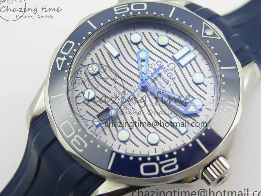 0123 StreetReady 2018 Seamaster Diver 300M VSF 1:1 Best Edition Blue Ceramic Gray Dial on Blue Rubber Strap A8800 V2 (Black Balance Wheel) 7963